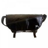 Unisex Large Black Laminated Canvas Shoulder Cyclist Fashion Bag