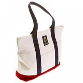 Unisex White Canvas with Red Canvas Base and Navy Canvas Handles Shopper Bag