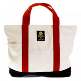Unisex White Canvas with Navy Canvas Base and Red Canvas Handles Shopper Bag