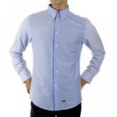 Mens Blue Striped Button Down Collar Long Sleeve Regular Fit Shirt