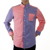 Red and Navy Button down Collar Long Sleeve Regular Fit Shirt