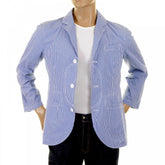 Mens Blue and White Small Check Cotton Lightweight Jacket