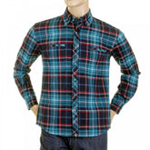 Mens Turquoise Check Button down Collar Long Sleeve Regular Fit Shirt
