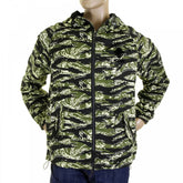 Mens Tiger Camo Green Zip up Regular Fit Hooded Windbreaker Jacket