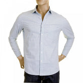 Mens Sky Blue Check Penny Collar Long Sleeve Regular Fit Shirt