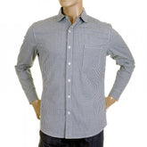Mens Navy Check Penny Collar Long Sleeve Regular Fit Shirt