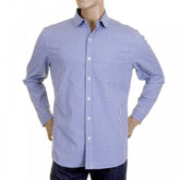 Mens Blue Check Soft Penny Collar Long Sleeve Regular Fit Shirt