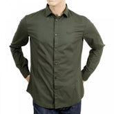 Mens Long Sleeve Green Stretch Cotton Slim Fit Shirt