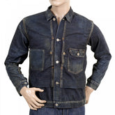 Dark Hard Wash Denim Fiction Romance 1930s Vintage Cut Larger Fit Work Jacket for Men SC12240H