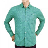 Mens Green and Navy Jacquard Cotton Regular Fit Printed Shirt