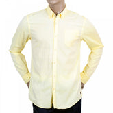 Mens Washed Yellow Cotton Button down Collar Long Sleeve Shirt