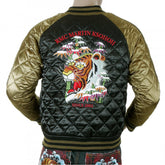Mens Super Exclusive Design Silk Quilted Reversible Jacket with Embroidered Tiger Head