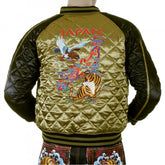 Mens Super Exclusive Design Silk Quilted Reversible Japan Jacket with Embroidered Eagle and Tiger