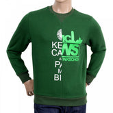 Mens Custom Made Green Crew Neck Cotton Sweatshirt with Mixed Printed Logo
