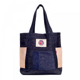 Custom Made Unisex Large Leather Tote Bag in Navy