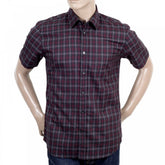 Mens Vicuna Burgundy Check Cotton Short Sleeve Shirt