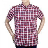 Mens Stretch Cotton Red Stretch Cotton Harrowby Check Shirt with Short Sleeves