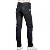 Black Slim Fit Low Waist Stretch Jeans with Silver Lion Head Studs and Removable Lion Head Safety Pins