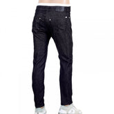 Washed Black Stretch Slim Fit Jeans with Silver Lion Head Rivets and Key Ring