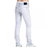 Mens Slim Fit Lower Rise Washed Grey Jeans with Creased Patches at Knees