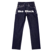 Super Exclusive Dark Indigo Selvedge Raw Denim Jeans with Like Black Silver Embroidery