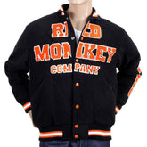 Black with Orange and White Regular Fit Varsity Baseball Jacket Mens