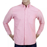 Slimmer Fit Long Sleeve Cotton SC25910 Button Down Red Oxford Shirt with Single Chest Pocket and Pleated Back