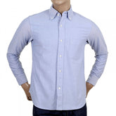Mens Classic SC25910 Slim Fit Oxford Shirt in Blue with Single Chest Pocket, Rounded Tail and Pleated Back