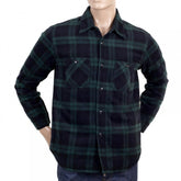 Mens Green Checked Wool Mix Quilted Regular Fit SC13178 CPO Overshirt with 2 Chest Pockets and Round Tail