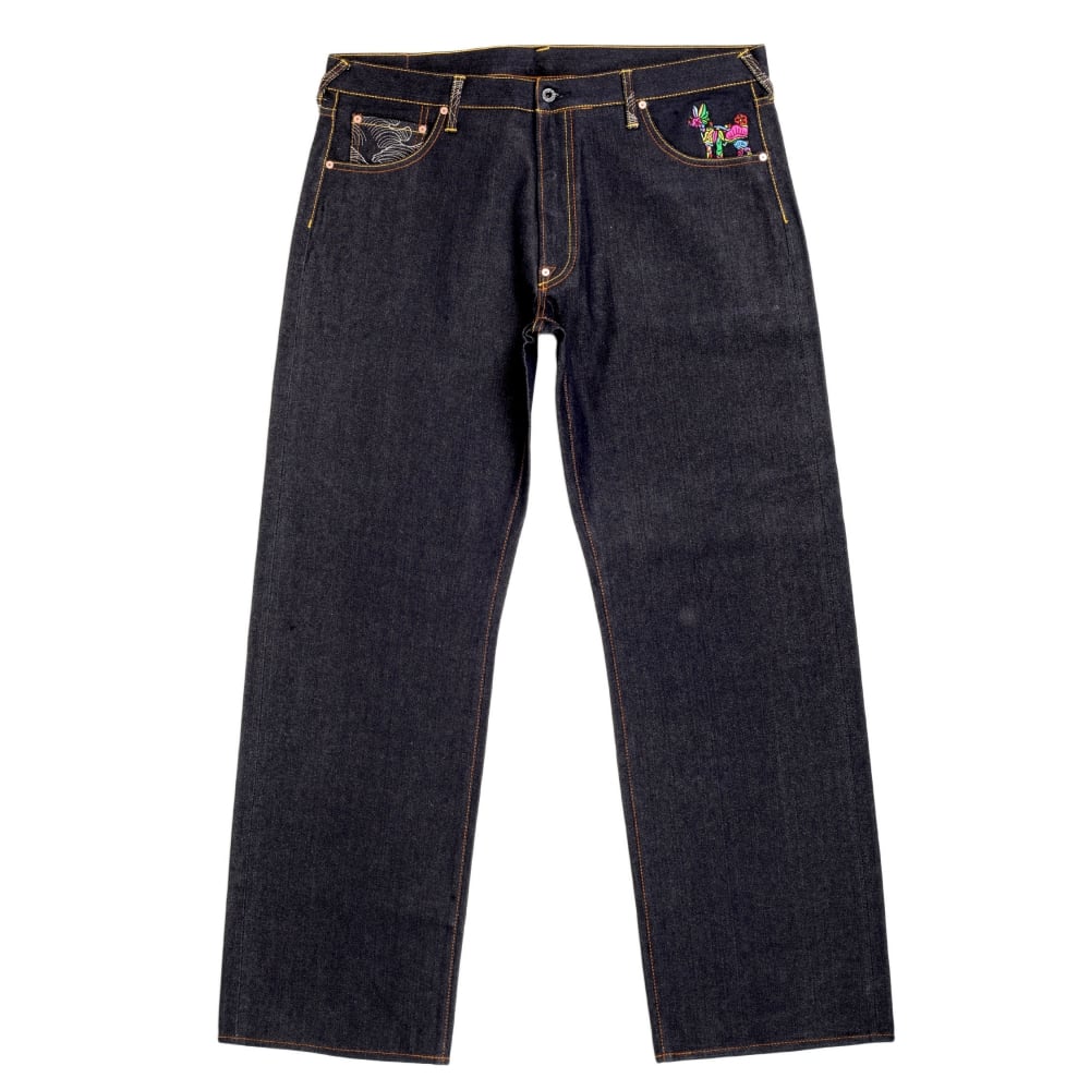 Rare and Exclusive Design Dark Indigo Raw Denim Jeans with Embroidered Superman Rare and Exclusive Design Dark Indigo Raw Denim Jeans with Embroidered Superman