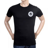 Mens Short Sleeve Crew Neck Slimmer Fit Black T Shirt with White Printed Logo on Chest
