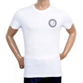 Short Sleeve Crew Neck Cotton Slimmer Fit White T Shirt with Black Logo Print on the Chest