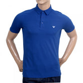 Regular Fit Applique Chest Logo Styled Cotton Blue Polo Shirt for Men with Raglan Sleeves and 3 Button Placket