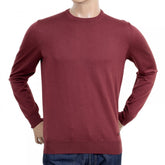 Mens Crew Neck Virgin Wool Made Knitwear in Terracotta with Ribbed Collar, Sleeve Cuffs and Waistband