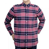 Casual Cotton Regular Fit Cornel Lavitt Check Shirt in Red and Navy with Button Down Collar and Chest Pocket
