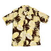 Mens Regular Fit Short Sleeve SS37452 Hawaiian Shirt in Brown with Yellow Island Pineapple Print by Sun Surf
