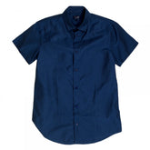 Mens Short Sleeve Woven Cotton Blue Shirt with Self Coloured Mini Dot Jacquard Pattern by Armani Jeans AJM5987