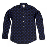 Mens Slim Fit Stretch Cotton 127079 Navy Shirt with Blue Jacquard Circles Print by Soctch and Soda