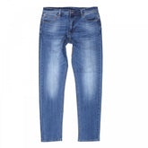 RMC Red Monkey RPQ16135 Mens Washed Light Blue Slim Stretch Denim Jeans with Button Fly and Fading and Creasing