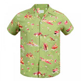 Mens Regular fit Olive Oahu History of Troops Printed SS37576 Hawaiian Shirt with Cuban collar by Sun Surf
