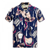 Sun Surf Special Edition Mens Rayon Navy Regular Fit SS37653 Short Sleeve One Hundred Ghost Tales Printed Hawaiian Shirt with Wooden Buttons