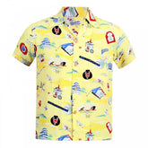 Sun Surf Limited Edition Regular Fit SS36985 Short Sleeve Purple Heart Battalion Printed Cotton Made Mens Yellow Hawaiian Shirt with Wooden Buttons
