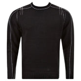 Black Crew Neck Long Sleeve Regular Fit Knitted Jumper with Grey Stitched Trim