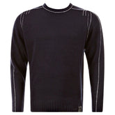 Dark Navy Crew Neck Long Sleeve Regular Fit Knitted Jumper with White Trim