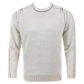 Putty Crew Neck Long Sleeve Regular Fit Knitted Jumper with Dark Navy Trim