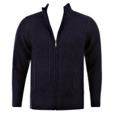 Navy Long Sleeve Regular Fit Full Zipped Cardigan with Applique Shoulder Patch