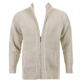 Stone Long Sleeve Regular Fit Full Zipped Cardigan with Applique Shoulder Patch