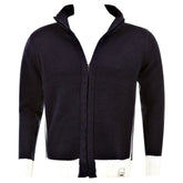 Knitted Navy Long Sleeve Regular Fit Zip up Cardigan with Ecru Trim
