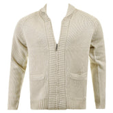 Beige Shawl Collar Long Sleeve Regular Fit Zip Up Knitted Cardigan