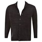 Regular Fit Black Button up Shawl Collar Knitted Cardigan